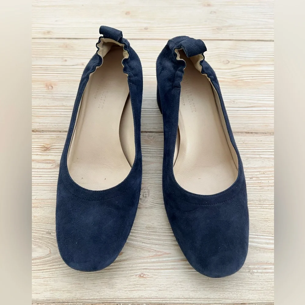 Everlane Navy Blue Suede Block Heel Pumps Made in Italy Size 7 - Picture 1 of 5